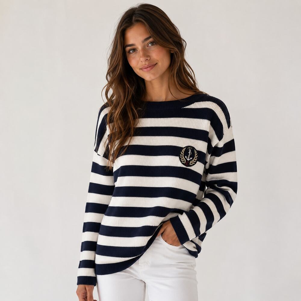 VINTAGE 90's Classiques Du Sport XS navy striped knit sweater Nautical Boatneck